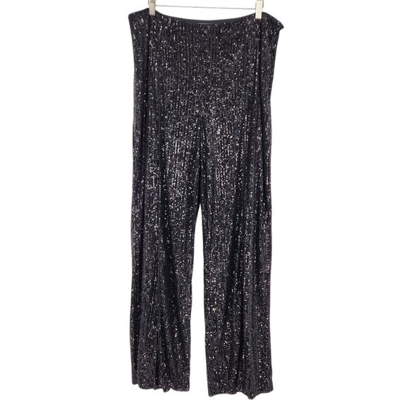 NWT The Limited Black Sequin Wide Leg Pants Size 16 Holiday Glam Sequence - Picture 1 of 7